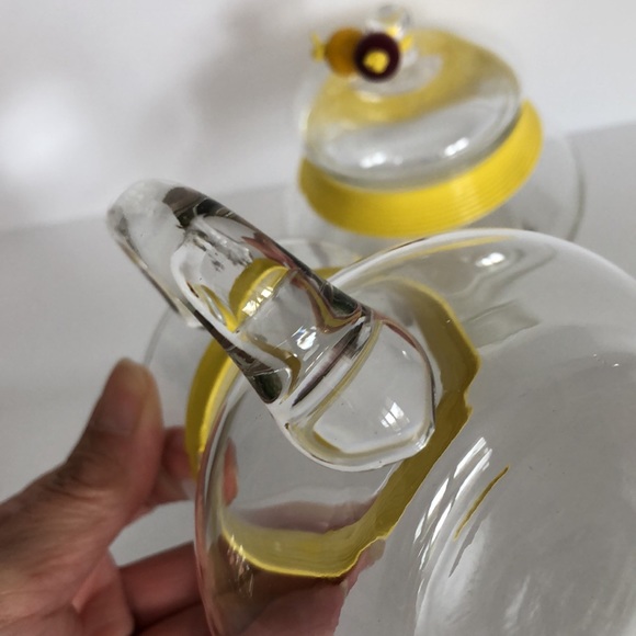 Vintage Rubel Crystal Retro Sugar Creamer Yellow Banding Trim And Wood Beads - Picture 6 of 15